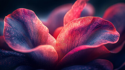 Close-up view of dew-kissed flower petals, showcasing vibrant colors and intricate textures. A captivating image for nature and floral lovers.