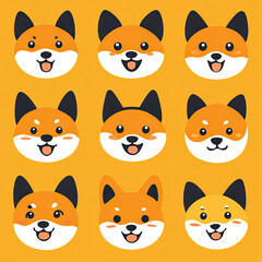 Fototapeta premium Playful Faces of Nine Shiba Dogs in Bright Colors