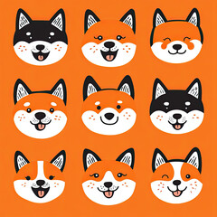 Fototapeta premium Playful Shiba Dog Faces in a Colorful Grid Design