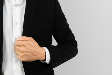 Business and serious man businessman in white shirt, and suit in grey background