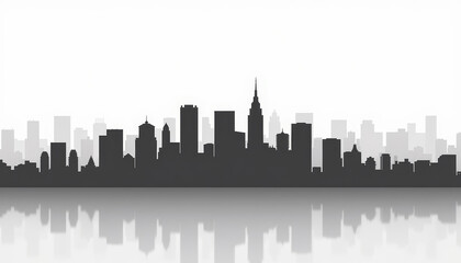 Fototapeta premium City skyline silhouette with reflection on white background