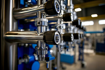 precision water filtration system with intricate stainless steel pipelines