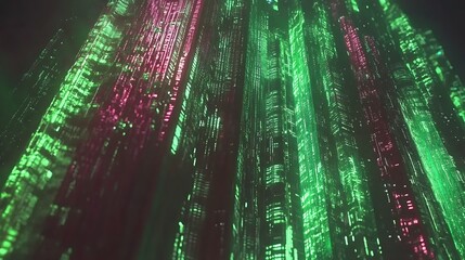 Abstract Green And Pink Digital Cityscape Towers