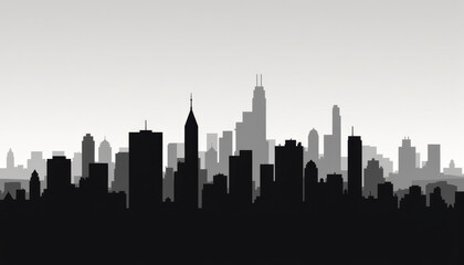 Naklejka premium Stylized city skyline silhouette in black and white with minimalist design elements