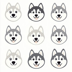 Fototapeta premium Cute Minimalistic Husky Faces in Nine-Grid Layout