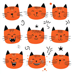 Obraz premium Nine Orange Cat Faces on a Fun Background