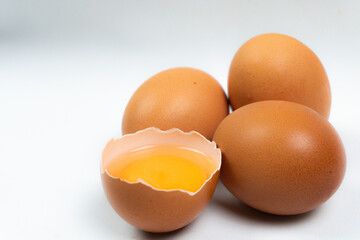collection of raw eggs isolated on white background