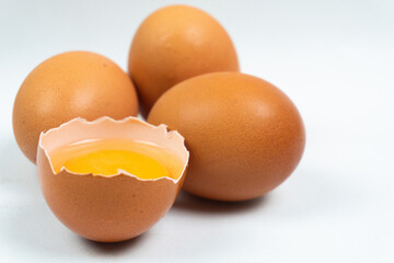 collection of raw eggs isolated on white background