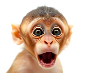 Obraz premium Close-up Of An Angry And Surprised Monkey Isolated On White Background With A Funny And Excited Expression, Animal Portrait 