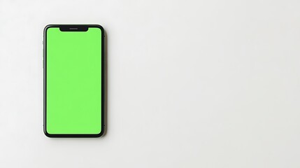 Smartphone with green screen on white background.