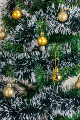 Christmas tree simple decorations. Close-up. New Year's and christmas atmosphere.