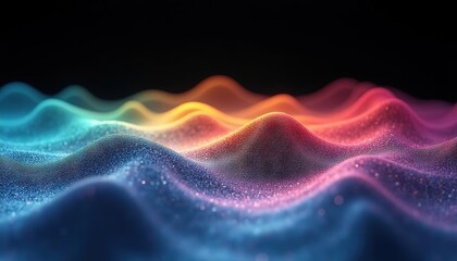 Obraz premium Abstract colorful wave pattern with textured peaks in a dark background, resembling a rainbow landscape