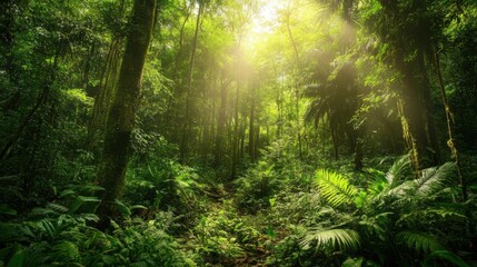 Obraz premium Dense forest ecosystem with a variety of species