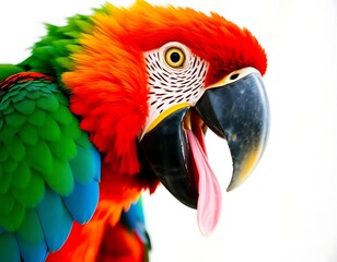 Fototapeta premium Close-up Of An Angry And Surprised Parrot Isolated On White Background With A Funny And Excited Expression, Animal Portrait