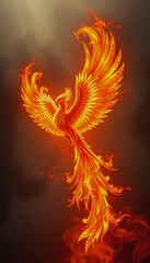 Fototapeta premium _A phoenix on fire that glows with beauty and majesty_phoenix on fire, with white tones