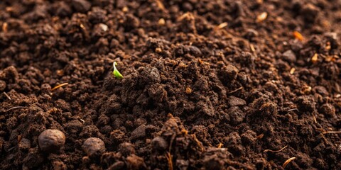 Fototapeta premium A single green sprout emerges from the rich, dark soil, symbolizing the promise of new life and growth.