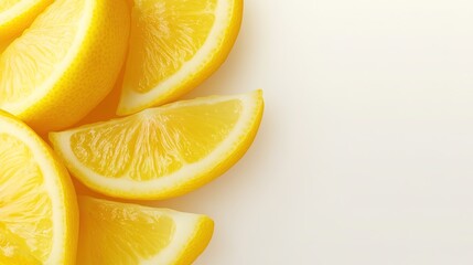 top-down view of fresh lemon wedges arranged in fan shape bright focused lighting