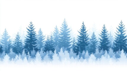 Obraz premium Serene Snow-Covered Pine Forest at Dawn with Morning Haze and Soft Blue Tones