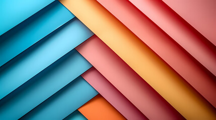 Obraz premium Abstract Geometric Shapes: A captivating arrangement of layered paper in vibrant shades of blue, pink, orange, and yellow creates a dynamic abstract design.