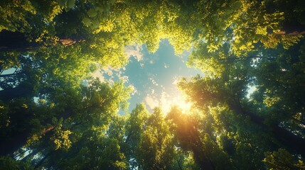 Sunlight Rays in Green Forest