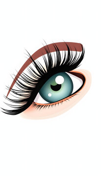 recommend clip art: Female eyes with long eyelashes, vector illustration. Eyelashes and eyebrows on white background. Concept of eyelash extensions, microblading, mascara, beauty salon, clipart style
