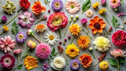 A Vibrant Collection of Colorful Blooms Arranged in a Symmetrical Pattern, Creating a Stunning Floral Display