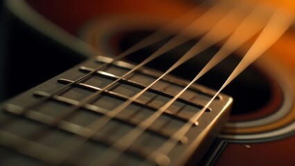 Fototapeta premium Close-up of Acoustic Guitar Strings with Detailed Surface Texture