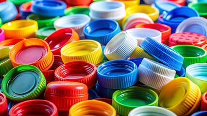 High-Quality Product Photography of Colorful Plastic Bottle Caps for Packaging and Branding Purposes with Creative Background and Textures