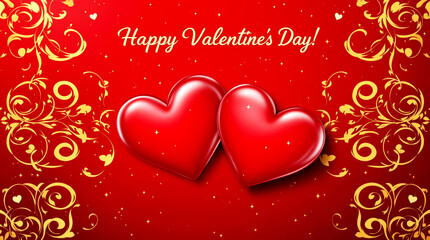 Magical Valentine's Day Card with Glossy Hearts and Golden Decorations