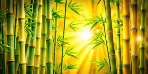 Obraz premium A vibrant grove of bamboo stalks bathed in the warm glow of the sun, their slender stems reaching towards the light, creating a serene and harmonious scene.