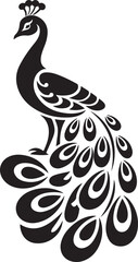 Fototapeta premium A black silhouette of a stylized peacock with an elegant and decorative design