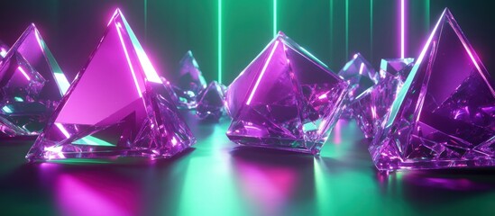 Illuminated Purple Crystal Pyramids Neon Background