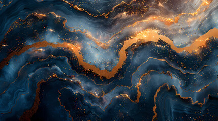 Fototapeta premium Celestial Abstract: An ethereal, abstract composition featuring a swirling, swirling pattern in shades of blue and gold. The image evokes a sense of cosmic wonder.