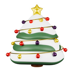 christmas tree with snow and glitter ball decorated isolated , Chirstmas tree, christmas icon, christmas symbol, christmas tree with snow
