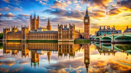 Obraz premium Macro Photography of Big Ben and Houses of Parliament Along the River Thames in London - Iconic Landmark Close-Up