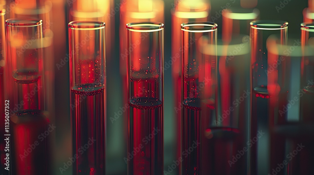 Poster the image highlights an arrangement of laboratory test tubes, indicative of active experimentation a