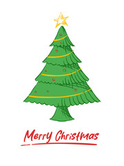 Simple and festive Christmas tree illustration, hand drawn christmas tree ideal for christmas card, festive poster, holiday card and any christmas theme design project