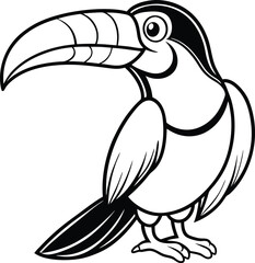 Cartoon Toucan Illustration, Black and White, Bird Drawing, Tropical Animal
