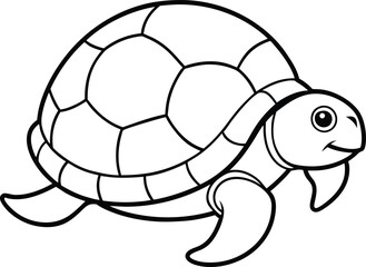 Adorable Cartoon Sea Turtle Line Art, Shell, Ocean Wildlife