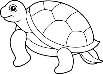 Adorable Cartoon Turtle Outline, Coloring Page, Simple Design, Wildlife, Reptile, Shell, Happy, Cute