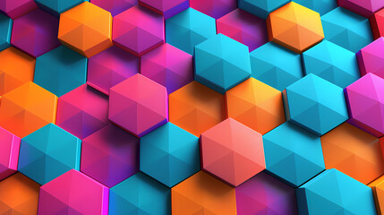 Abstract Hexagon Pattern: A mesmerizing digital artwork featuring a repeating pattern of vibrant hexagons in shades of pink, orange, and blue.