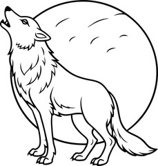 Howling Wolf Silhouette Under Full Moon Night Canvas Art