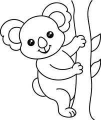 Adorable Koala Bear Cub Climbing Eucalyptus Tree Outline