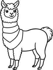 Adorable Cartoon Alpaca Line Art, Simple Outline Drawing