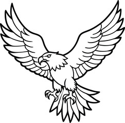 Majestic Bald Eagle Soaring, Wings Spread Wide, Line Art Design