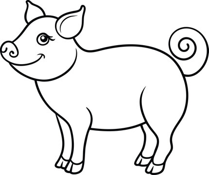recommend clip art: Adorable Cartoon Piglet, Line Art, Black and White, Coloring Page, Farm Animal, Swine, Happy Pig, Si