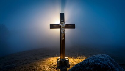 Fototapeta premium holy cross on a foggy night