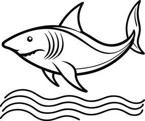 Naklejka premium Great White Shark Ocean Predator Marine Animal Line Art Drawing