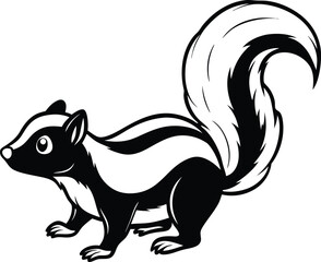 Striped Skunk Illustration Black and White Cartoon Animal