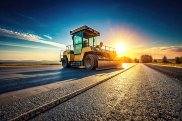 Fototapeta premium Minimalist Road Construction: Paver Machine Asphalt Paving Highway Repair
